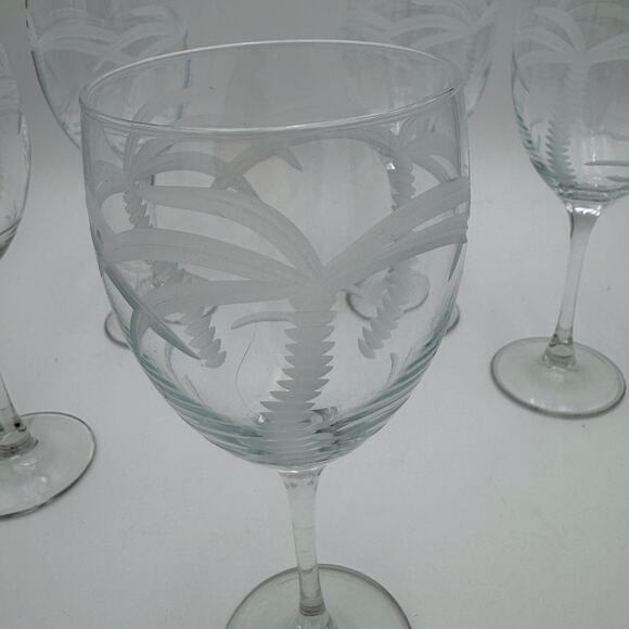 Palm Tree Wine Glasses All Pupose by Rolf, Etched Glass Set of 5 - Picture 8 of 11
